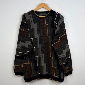 Vintage Tundra Sweater Mens XL Black Brown Velour Terry 90s Hip Hip Dad Canada